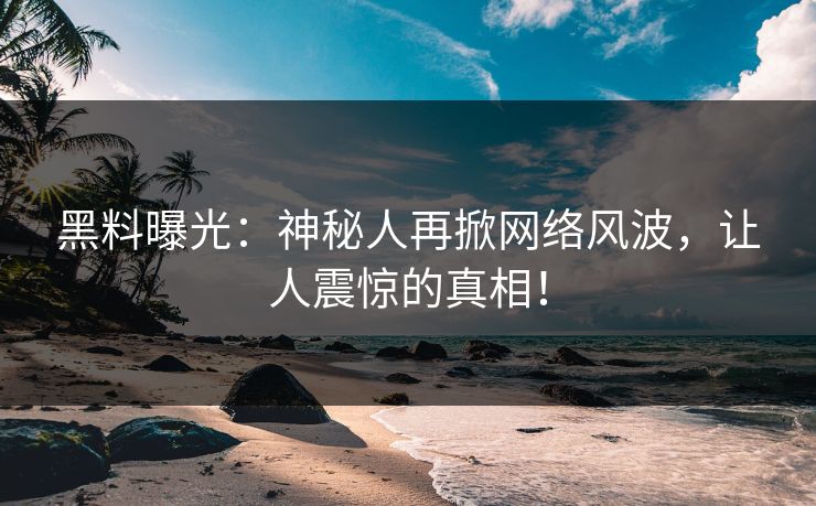 黑料曝光：神秘人再掀网络风波，让人震惊的真相！