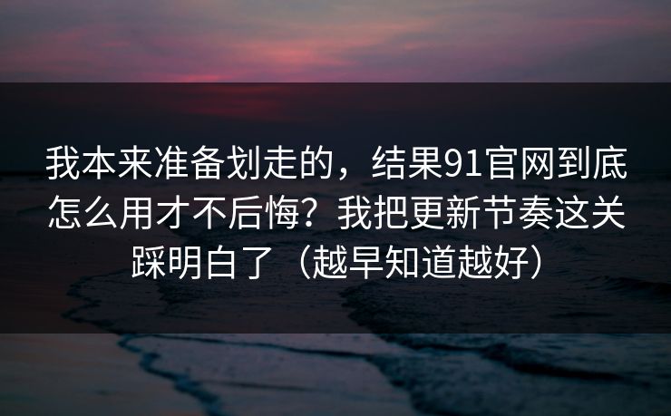 我本来准备划走的，结果91官网到底怎么用才不后悔？我把更新节奏这关踩明白了（越早知道越好）